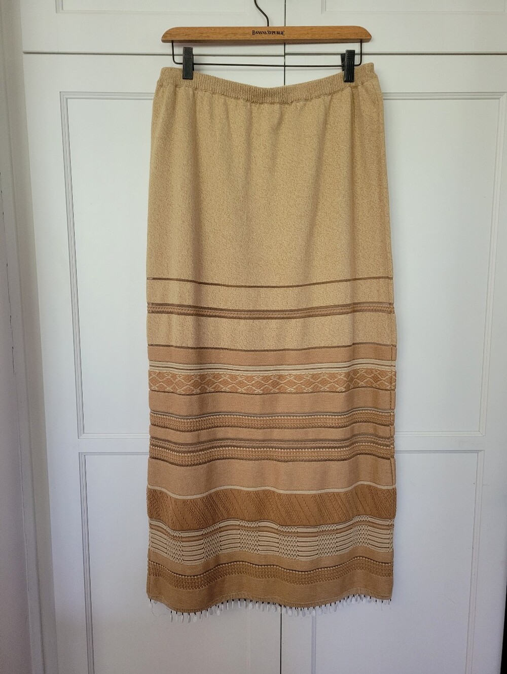 Double D Ranch Khaki Knit Maxi Skirt with Elastic Waist, Medium
